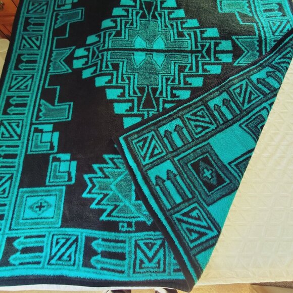 VTG Ibena Reversible Southwestern Blanket Tribal Design 58"x73" Made In Turkey - Picture 7 of 12